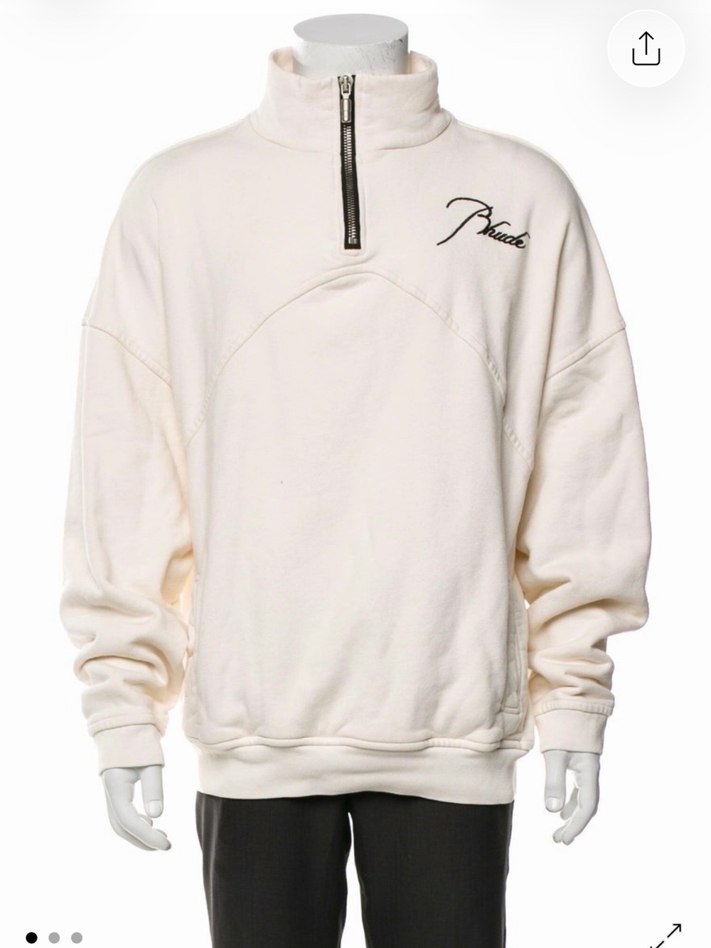 Rhude Cream Zip-Neck Pullover with Script Logo